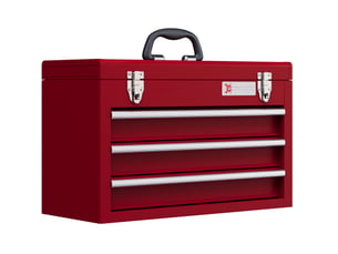 Coffre à outils vide 51 x 22 x 32 cm rouge en acier, 3 tiroirs et rangement supérieur verrouillable