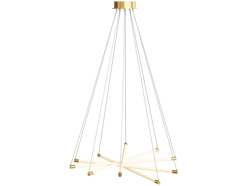  Plafonnier led. 50 w. 5 tubes lumineux orientables. Réglable. Idéal pour salon, salle à manger, cuisine. Or et blanc.  - Conforama A