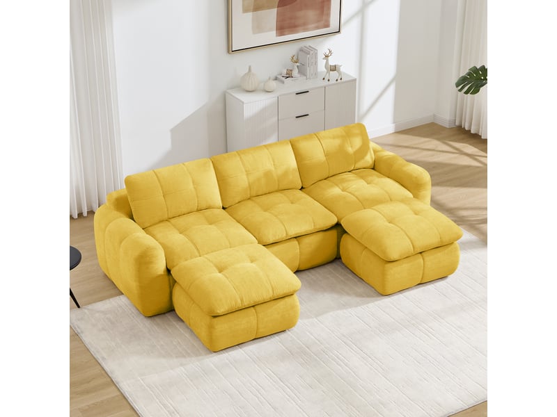 Canapé panoramique modulable 3 places en chenille jaune – 264 x 160 x 68 cm Fay Lum - Conforama W