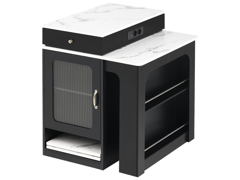 Table à manger extensible avec prises électriques, effet marbre et mdf - Conforama A