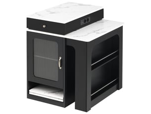 Table à manger extensible avec prises électriques, effet marbre et mdf