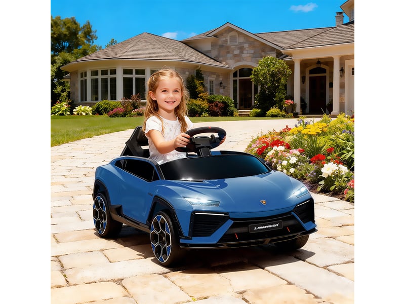 Voiture électrique lamborghini sous licence pour enfants de 3 ans et plus, batterie 12 v, télécommande 2,4 ghz, double moteur, bleue - Conforama D
