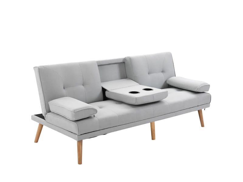  Canapé-lit 3 places modenvie convertible avec dossier réglable, polyester, gris clair, 181 x 77 x 78 cm  - Conforama A
