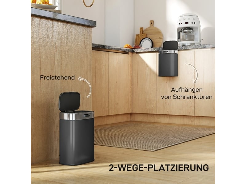  Poubelle de cuisine 21,5x19,5x30 cm couvercle à maintien ouvert métal noir  - Conforama C