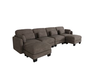 Canapé modulable en u 4 places 330x143x88 cm, design ergonomique, assise spacieux profonde, 2 poufs, tissu en chenille, marron