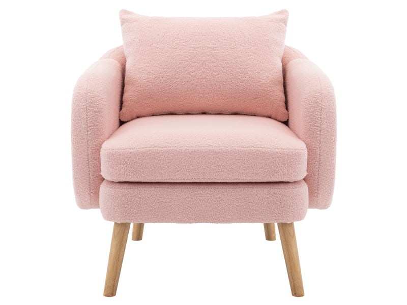  Fauteuil salon moderne en velours teddy rose, assise rembourrée confortable pour intérieur  - Conforama A