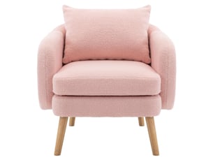 Fauteuil salon moderne en velours teddy rose, assise rembourrée confortable pour intérieur