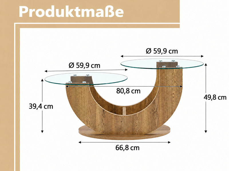  Table basse design demi-circulaire, deux plateaux en verre trempé  - Conforama B