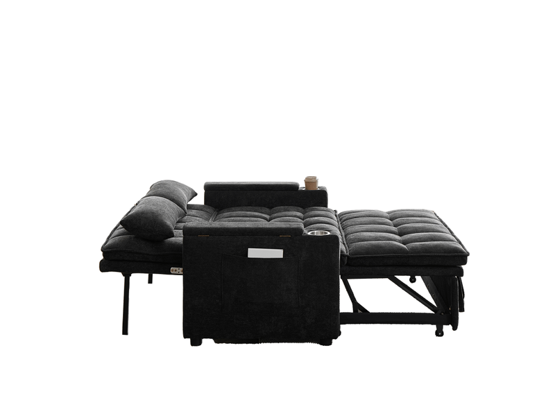  Canapé-lit 3-en-1 142 cm avec coussins moelleux, 2 coussins lombaires, tablette et porte-gobelet  - Conforama E