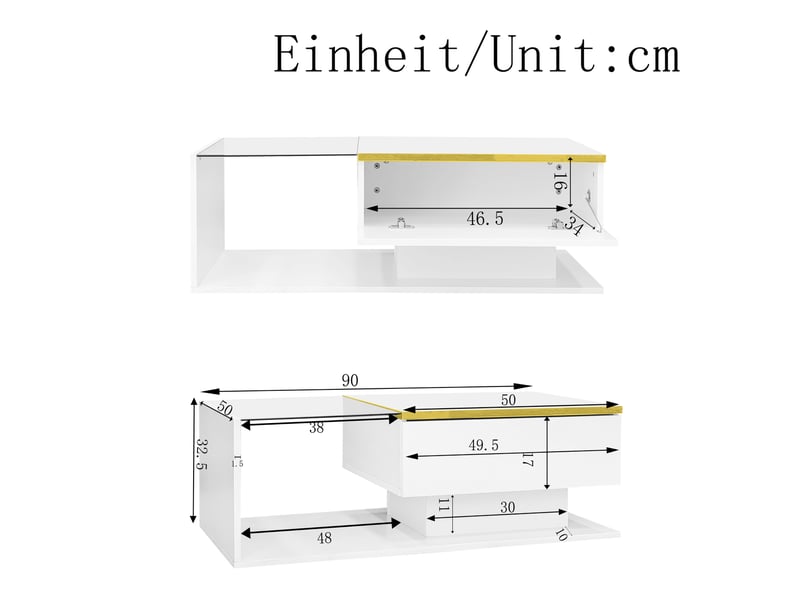  Table basse avec 1 compartiment et étagères ouvertes, led 16 couleurs, pour salon, 90 × 50 × 32,5 cm, blanc  - Conforama D