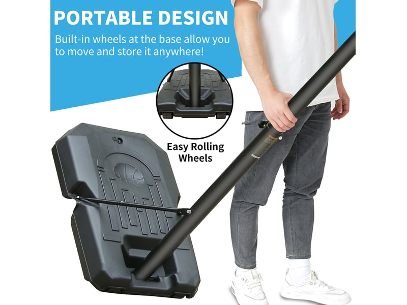  Panier de basket extérieur réglable 99 x 60 x 304,8 cm – noir – roulettes et base à lester robuste  - Conforama E