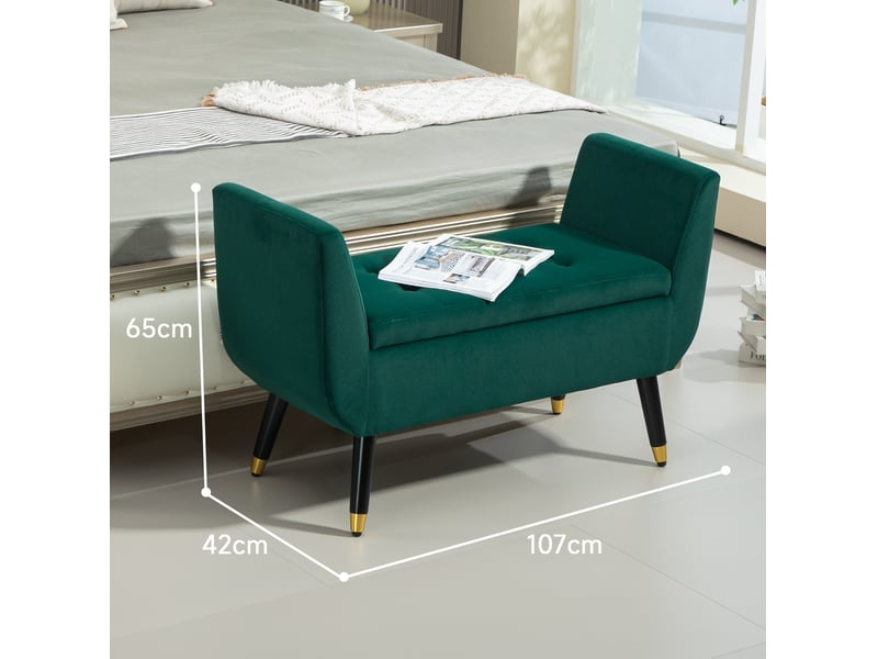  Banc coffre avec accoudoirs 107 x 42 x 65 cm vert en polyester, assise relevable avec rangement intérieur  - Conforama C