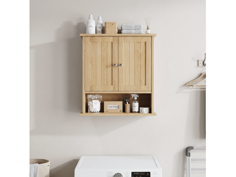  Armoire de salle de bains murale  54,6 x 19,8 x 59,9 cm effet chêne avec 2 portes et niche ouverte, mdf  - Conforama D