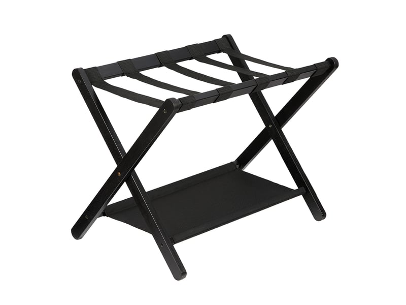 Porte-bagages pliant de luxe en bambou avec étagère, sangles nylon résistantes, charge 50 kg – chambre d'amis, salon, hôtel-noir PHK_37RDR8SN - Conforama A
