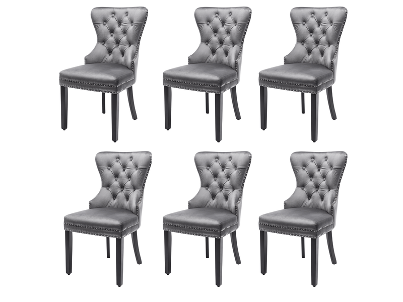  Lot de 6 chaises de salle à manger,51x51x97 cm,capitonné,velours,gris  - Conforama A