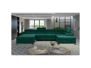Canapé d'angle droit fixe MEUBLORAMA  5 places Polyester vert avec coffre de rangement