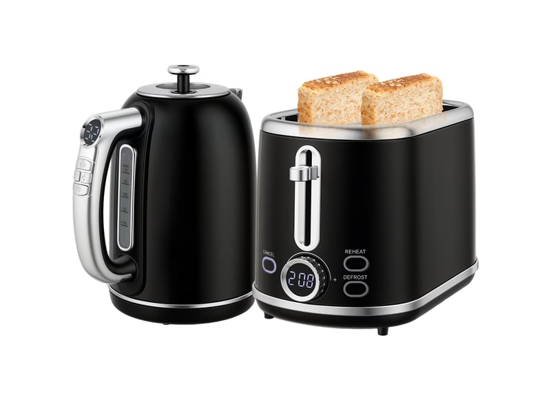 Ensemble bouilloire et grille-pain, noir, bouilloire en acier inoxydable 1,7 l et 2200 w et grille-pain à 2 tranches - Conforama B