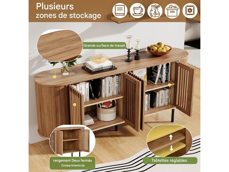  Buffet enfilade 4 portes coulissantes mdf et métal coloris naturel 160x40x70 cm  - Conforama E