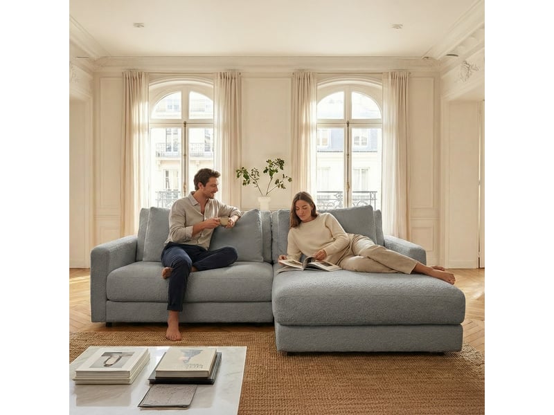 Canapé venezia laine bouclée angle d taupe 3 pl 3CA56.AS.3A.D.09 - Conforama C