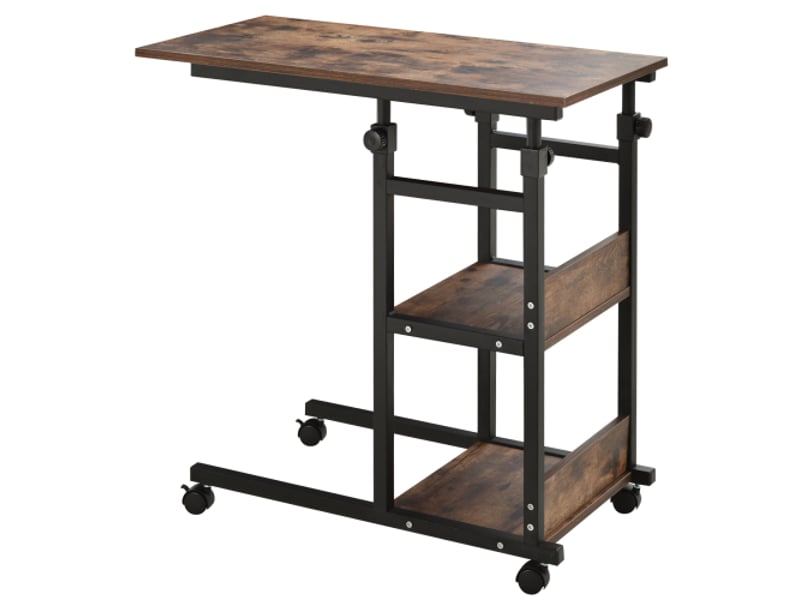 Table d’appoint à roulettes, hauteur réglable 72–82 cm, noir, métal, 80x40 cm, 2 étagères, salon & bureau - Conforama A