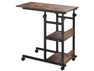 Table d’appoint à roulettes, hauteur réglable 72–82 cm, noir, métal, 80x40 cm, 2 étagères, salon & bureau