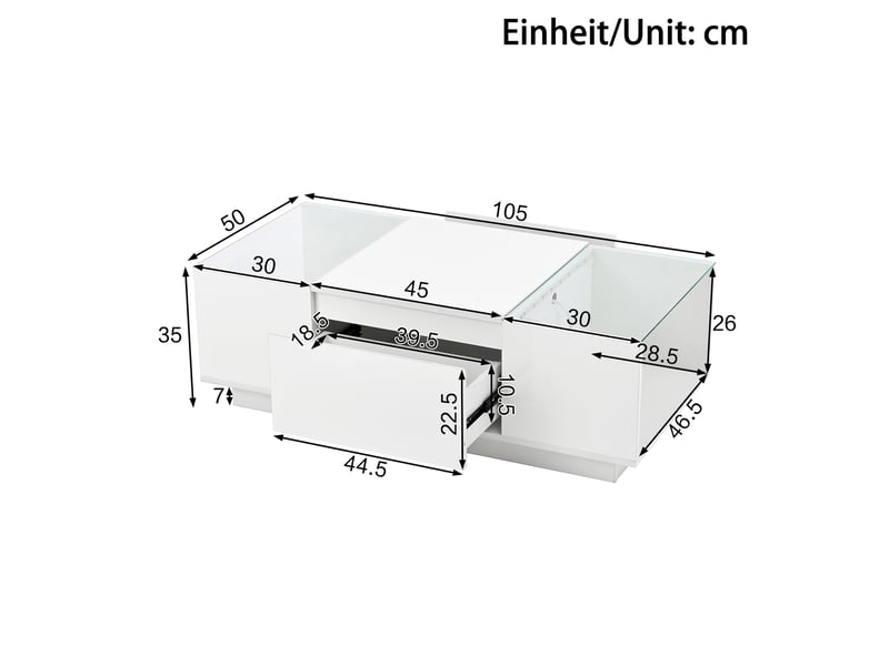  Table basse rectangulaire blanc avec 2 tiroirs - 50x105 cm led panneau de particules table basse blanc - Conforama C