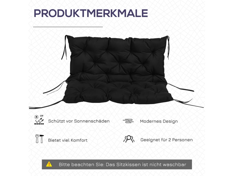  Coussin de banc 3 places 100 x 98 x 8 cm – noir – rembourrage mousse et 6 liens de fixation – intérieur et extérieur  - Conforama E