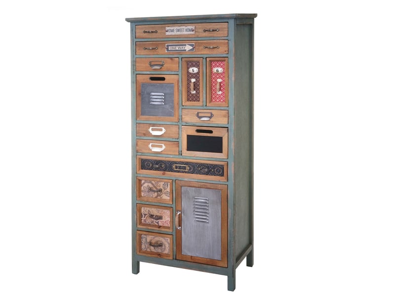 Meuble style apothicaire 138 x 57 x 32 cm commode vintage 14 tiroirs et 1 compartiment en bois de sapin massif et mdf aspect vieilli 04_0011126 - Conforama D