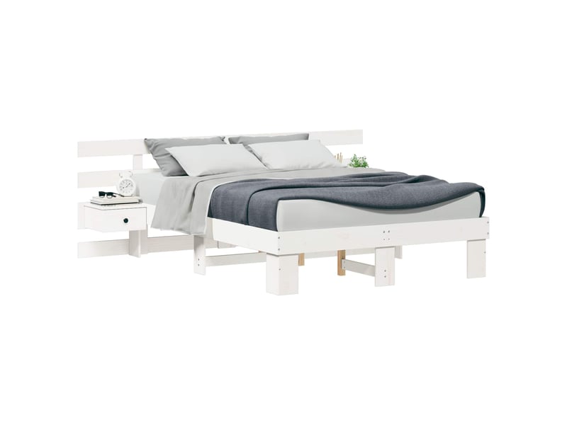  Lit double- lit adulte -  cadre de lit avec tête de lit blanc 135 x 190 cm pin massif  - Conforama A