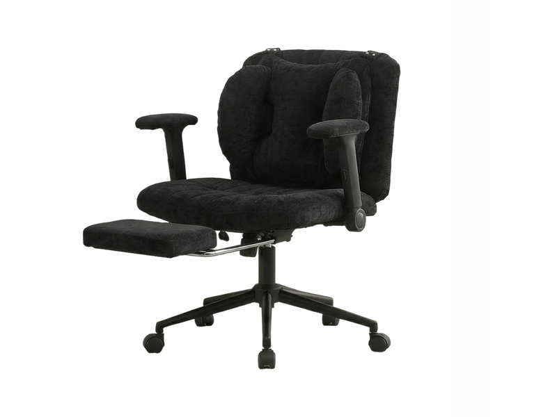 Chaise de bureau pivotante avec soutien lombaire et roulettes, en tissu noir