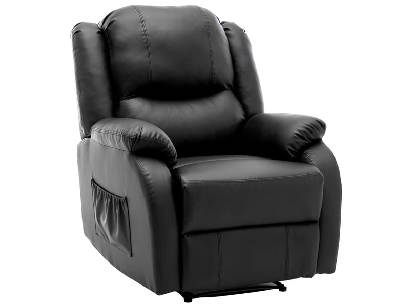 Fauteuil relax manuel inclinable avec repose-pieds intégré et poche latérale en simili cuir noir 80 × 90 × 100 cm - Conforama A