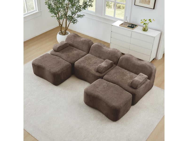  Canapé 3 places avec 2 poufs - 288x167x70 cm - canapé panoramique u velours mousse 32d sans structure rigide 900kg - marron  - Conforama C