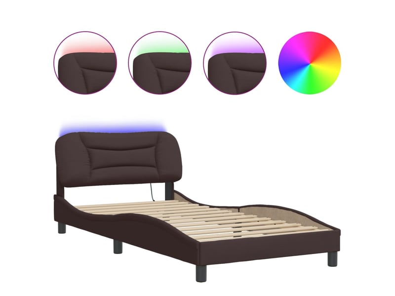  Lit simple- lit adulte -  cadre de lit avec led sans matelas hvar marron foncé 100x200cm tissu  - Conforama A