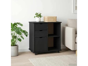 Caisson roulant de bureau 63,5 x 39 x 65,5 cm bois de pin massif noir shl5329
