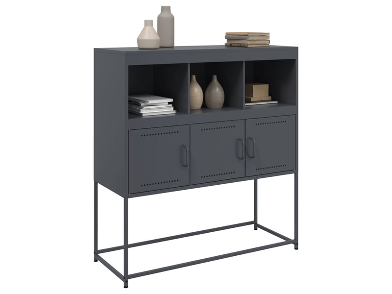  Buffet, meuble de rangement, bahut anthracite 100,5x39x107 cm acier shl51568  - Conforama D