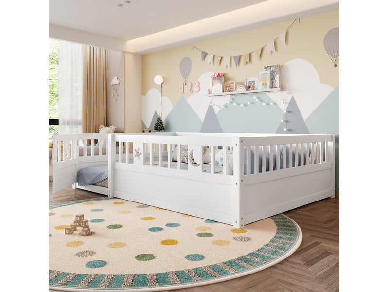  Lit enfant 140 x 190 cm avec barrière verrouillable, étoiles et lune, blanc  - Conforama D