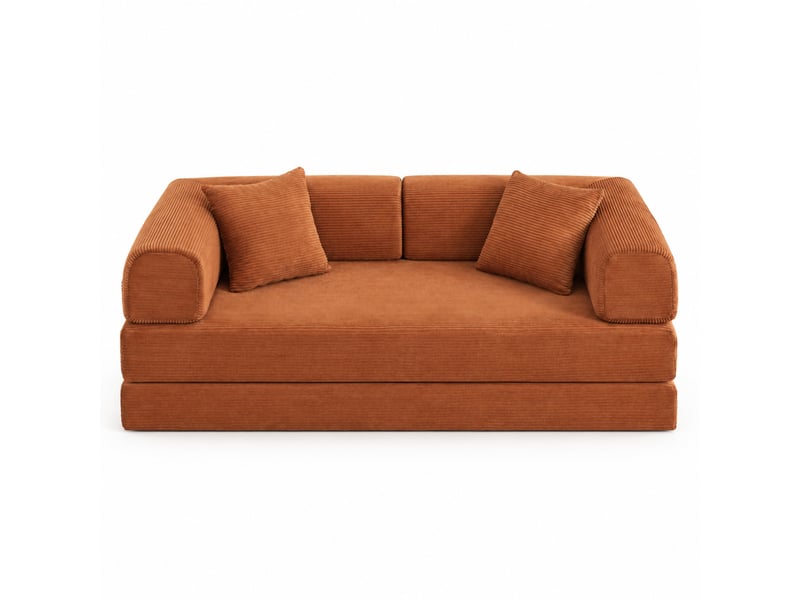  Canapé convertible modenvie 3 places en velours côtelé terracotta 204 x 97 x 65 cm avec 2 coussins  - Conforama A