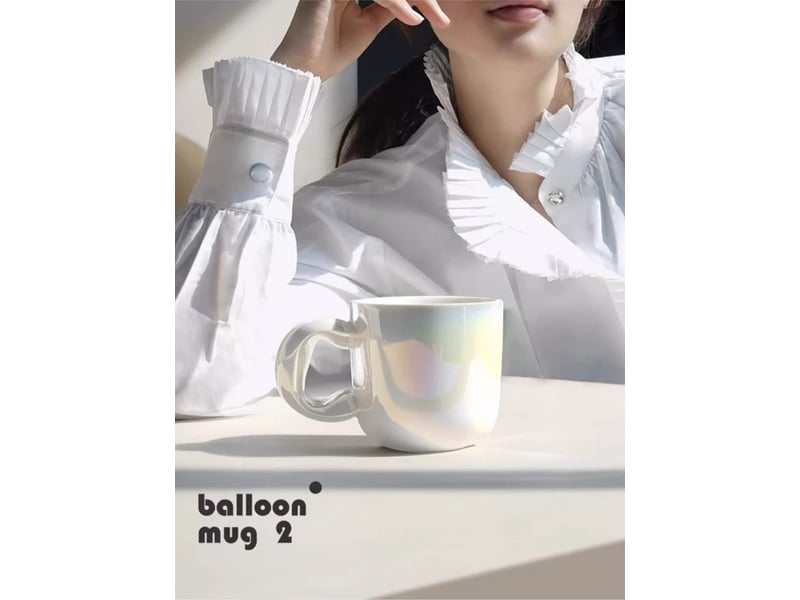  Mug en céramique à forme ballon, blanc nacré, 500 ml  - Conforama D