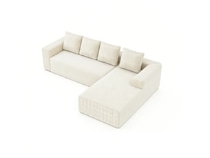 Canapé d'angle modulaire 4 places avec méridienne réversible, assise profonde en velours côtelé beige