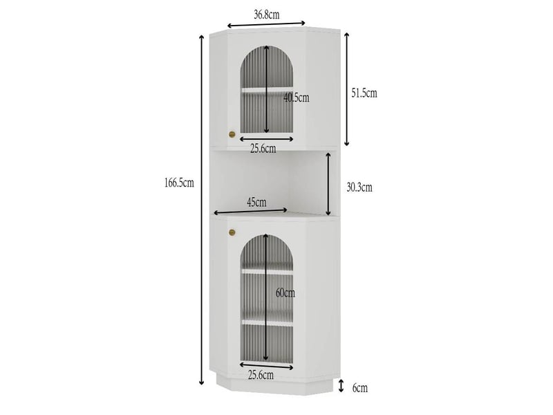 Meuble de rangement d'angle blanc avec éclairage led et verre texturé - Conforama C