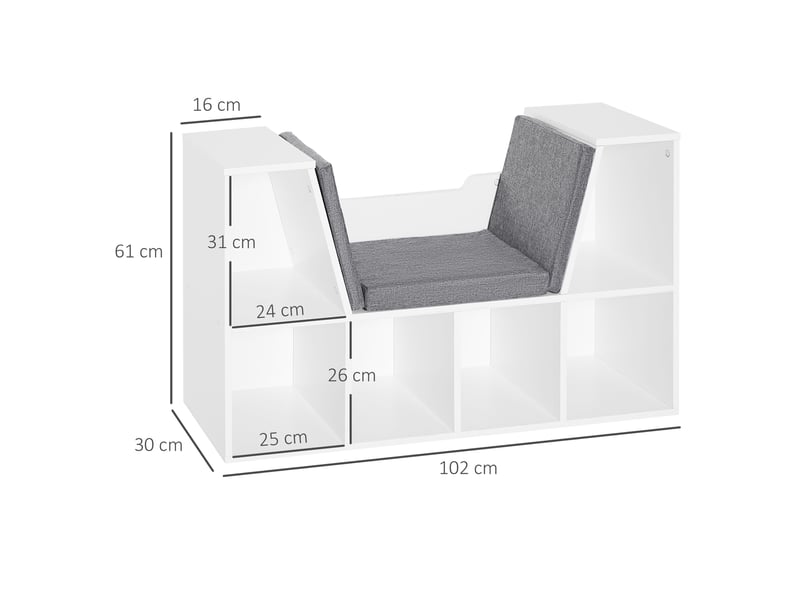  Étagère avec siège intégré 102 x 30 x 61 cm, 6 compartiments, banc rembourré, meuble multifonction pour bureau, salon et chambre  - Conforama E