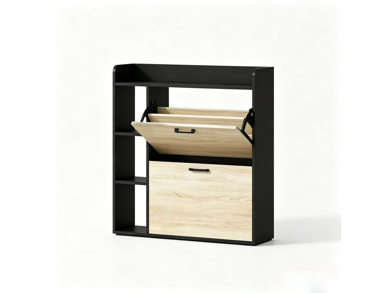 Armoire à chaussures 15 paires rangement chaussures 2 compartiments rabattables verrouillables rangement gain de place style moderne - Conforama A
