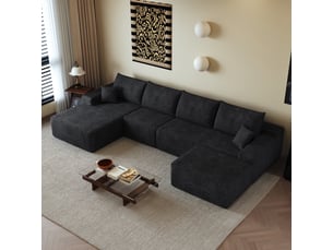 Canapé d’angle modulable 340 x 175 x 83 cm 4 places avec pouf, méridienne en l, sans montage, canapé compressé, noir