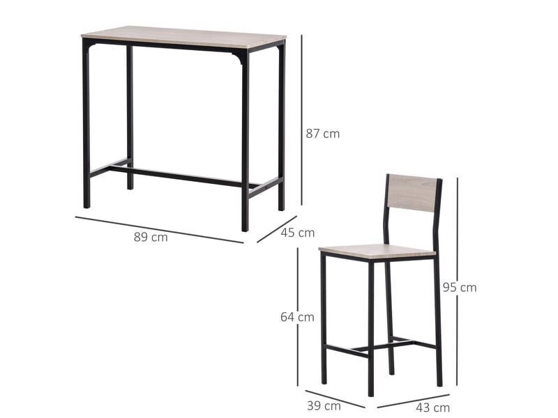  Ensemble table et 2 chaises de bar 89x45x87 cm design classique en mdf naturel et noir  - Conforama D