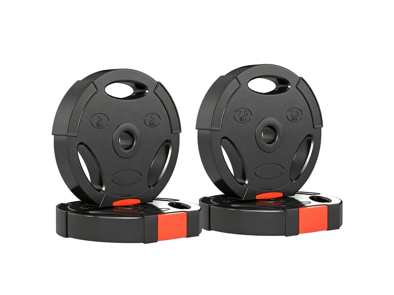 Ensemble de 4 disques de musculation pour l'entraînement, la salle de sport, les séances à domicile et le renforcement musculaire : 2 disques de 7,5 kg et 2 disques de 5 kg, noirs. - Conforama B