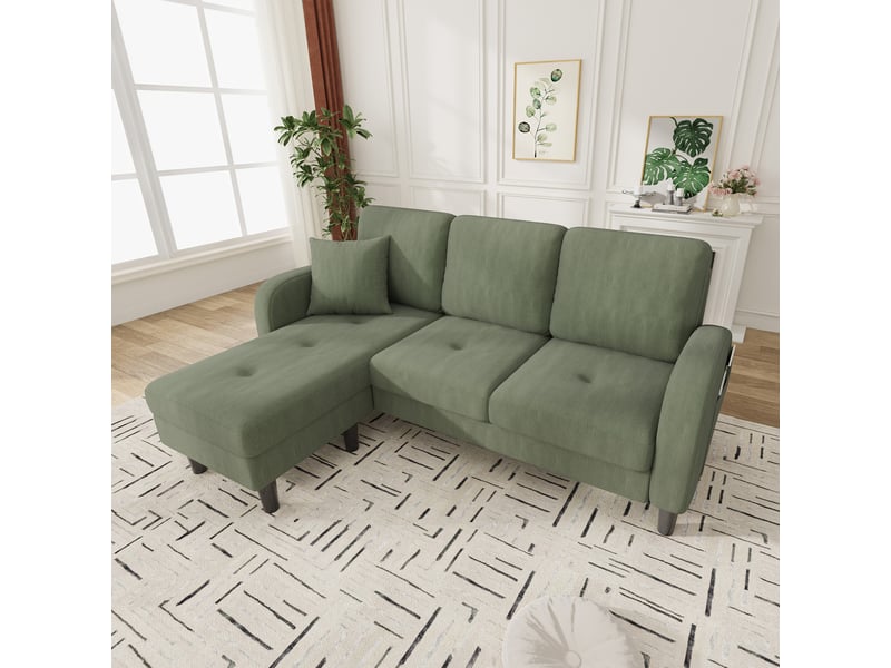  Canapé d'angle en l 3 places réversible 166 x 118 x 77 cm vert en tissu côtelé compact  - Conforama R