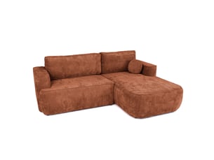 Canapé d'angle droit convertible   4 places Tissu rouge avec coffre de rangement