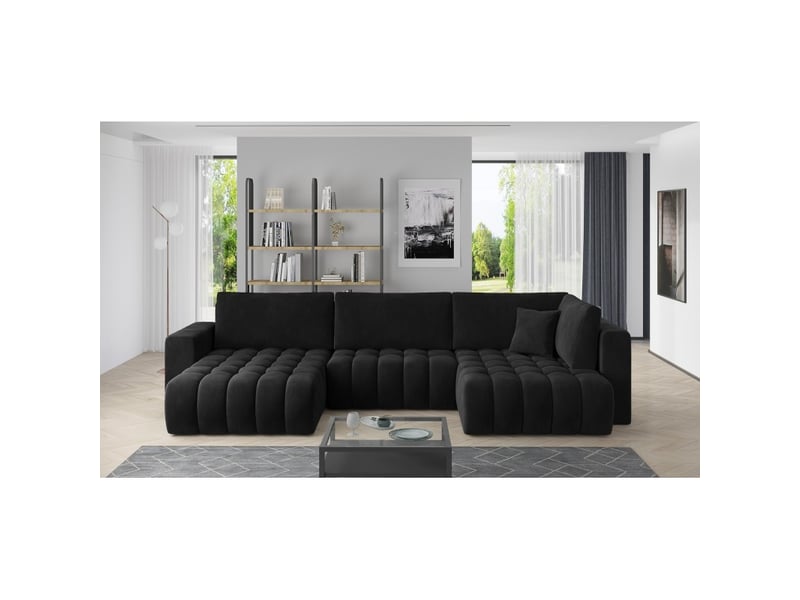 Canapé d'angle bonita convertible 6 places noir effet velours – gauche – 350x175cm  - Conforama B