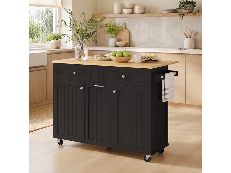 Desserte de cuisine à roulettes avec plateau extensible et 2 tiroirs en mdf 140×40-70×92 cm noir naturel - Conforama B