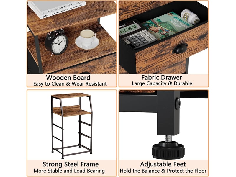  Commode 3 tiroirs tissu moderne, plateau bois robuste, table appoint compacte cadre acier, rangement pratique, chambre salon entrée PPG_345JDHTF - Conforama E